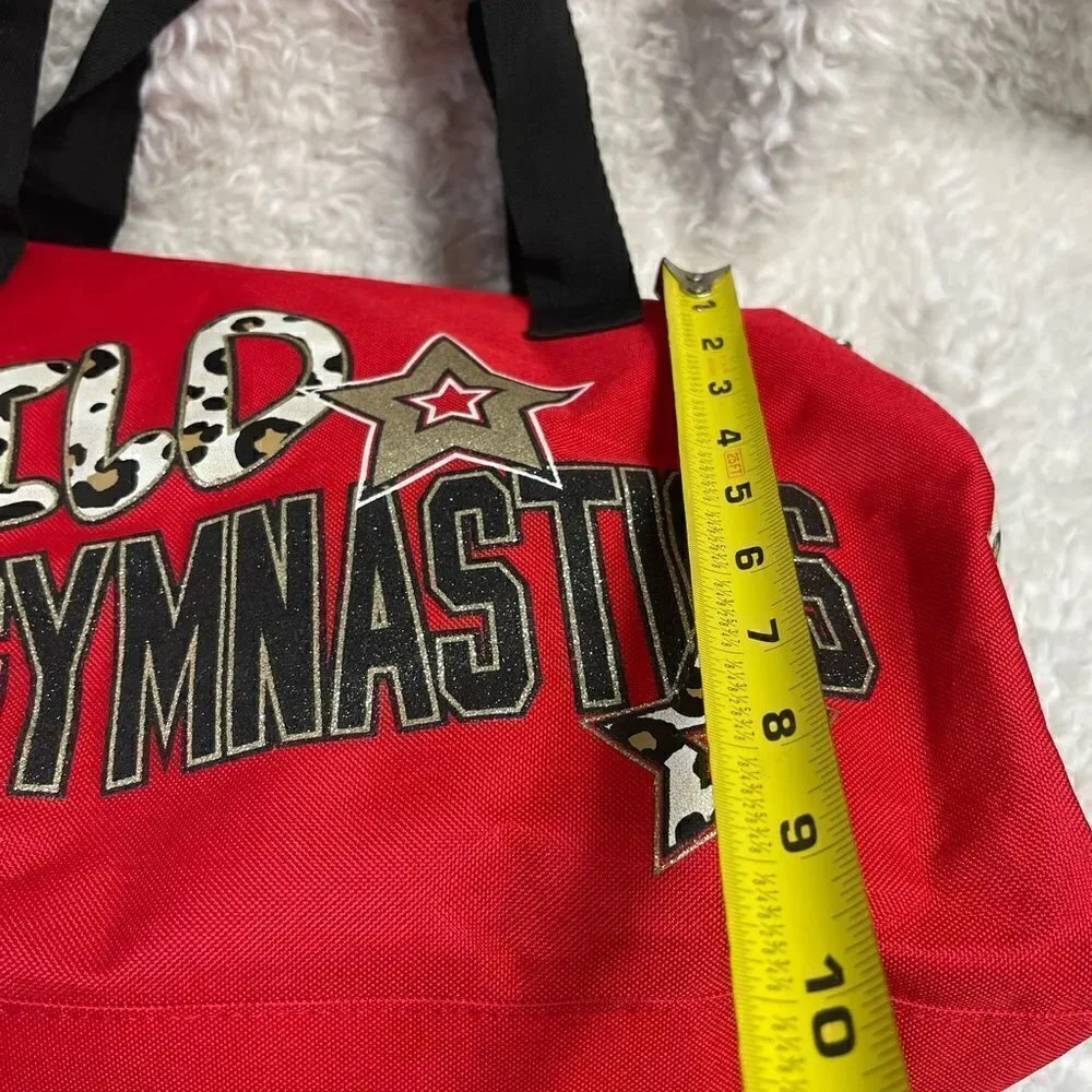 Justice Red and Cheetah print Gymnastics bag gold glitter accents black straps